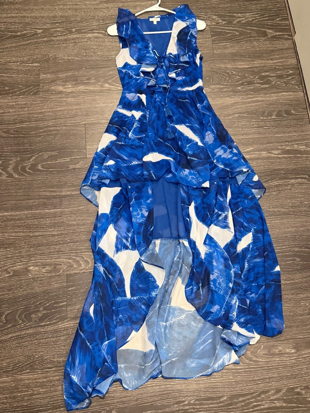 Luxxel Blue and White High-Low Dress